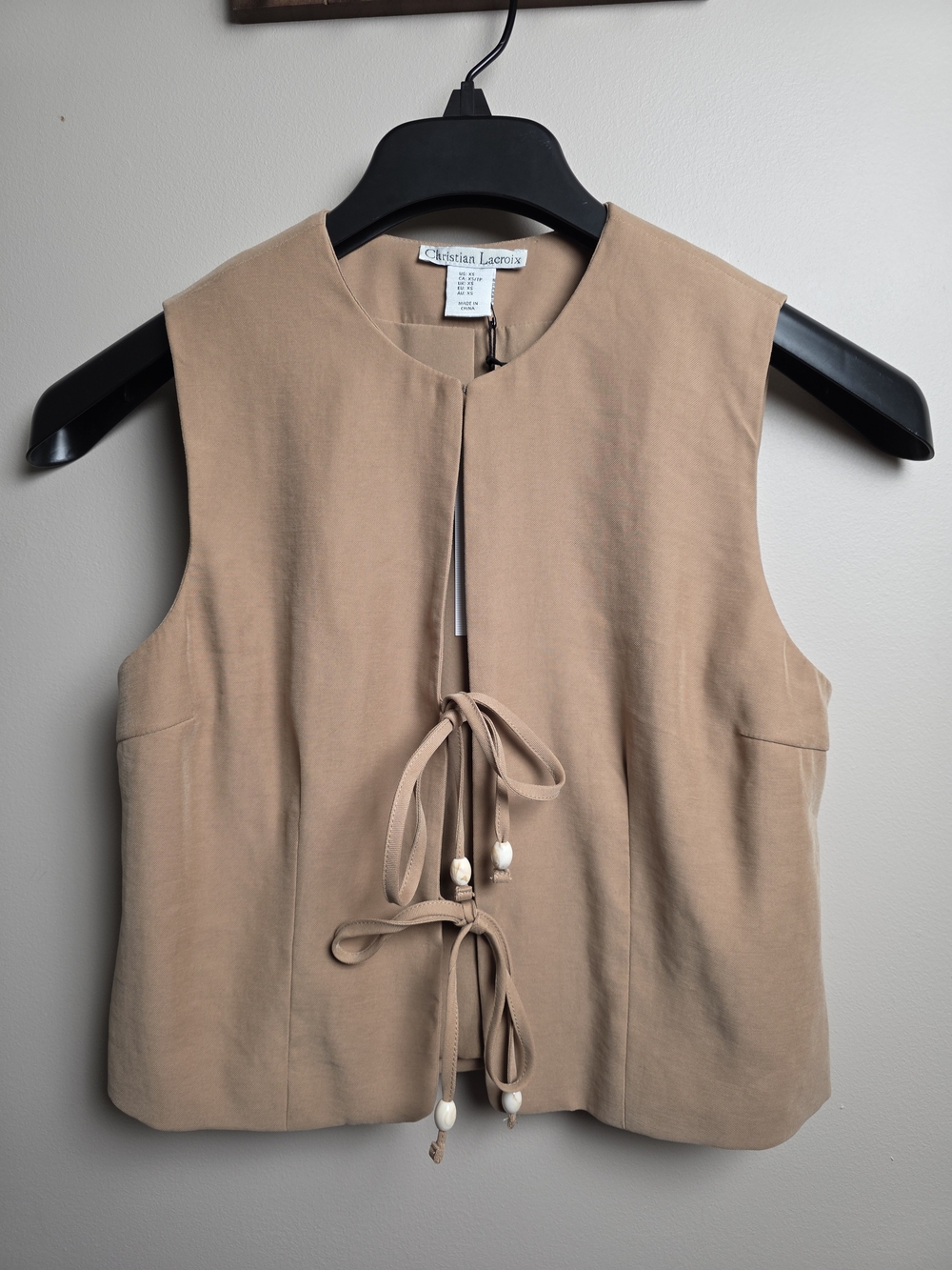 NWT Christian Lacroix Camel Tie Front Tailored Vest XS